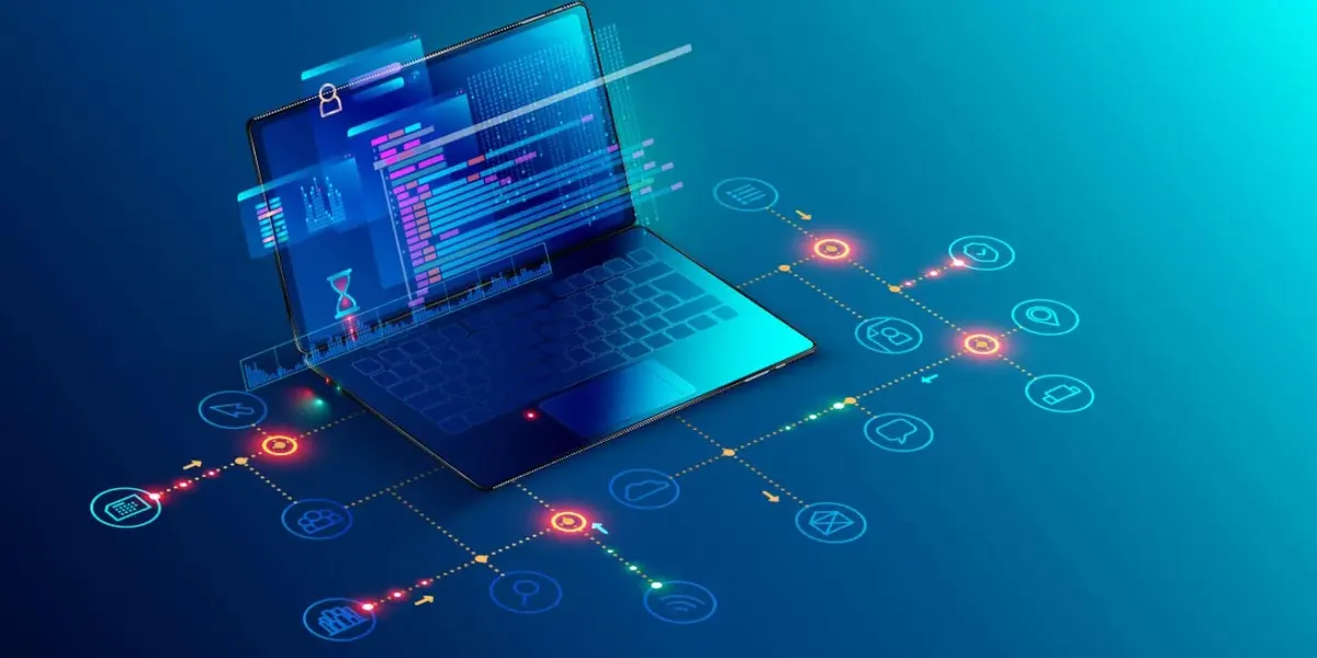 Illustration of custom software development on a laptop